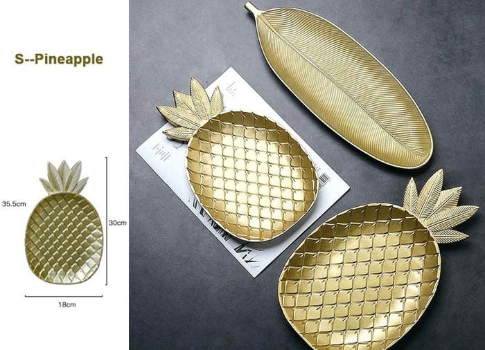 Wooden Gold Pineapple Shape Snack Fruit Tray Bowl Home Decor 12 Inch