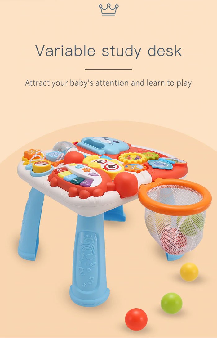 Huanger 2-In-1 Multifunctional Baby Walker Game Table With Wheel 6 To 24 Months Anti-Rollover Stroller Child Walker For Baby