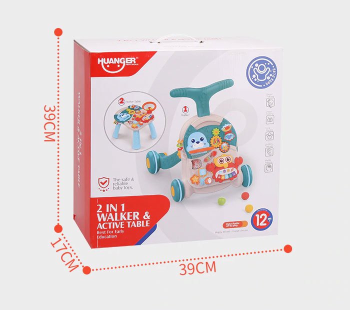 Huanger 2-In-1 Multifunctional Baby Walker Game Table With Wheel 6 To 24 Months Anti-Rollover Stroller Child Walker For Baby