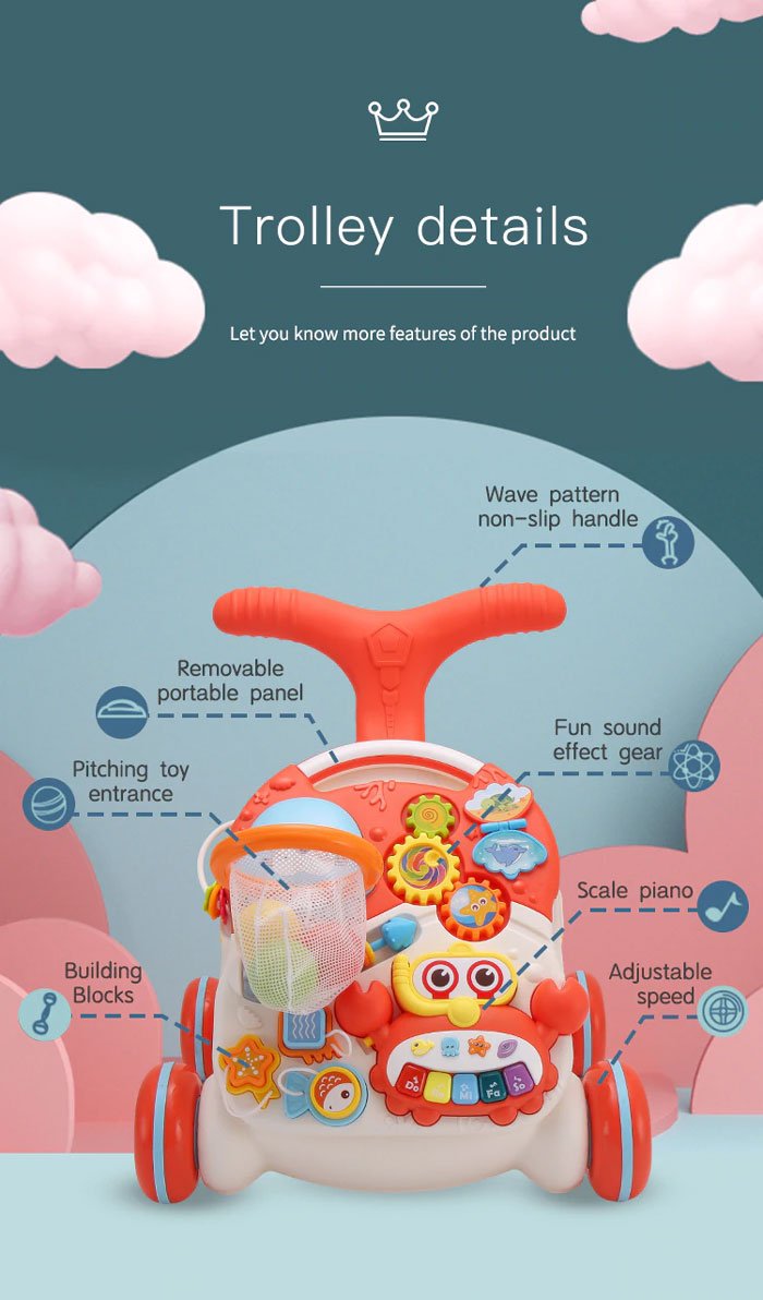 Huanger 2-In-1 Multifunctional Baby Walker Game Table With Wheel 6 To 24 Months Anti-Rollover Stroller Child Walker For Baby