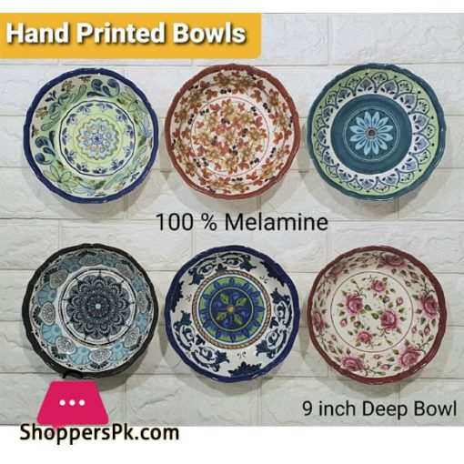 Melamine Plastic Hand Printed Deep Bowl 9 Inch