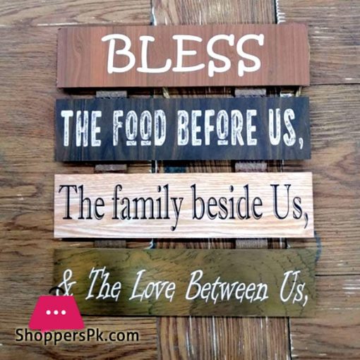 Wooden Wall Hanging Board Plaque Sign (Bless The Food Before us The Family Beside us & The Love Between Us) 8 x 8 Inch