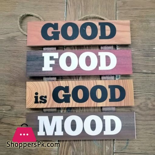 Wooden Wall Hanging Board Plaque Sign (Good Food is Good Mood ) 8 x 8 Inch
