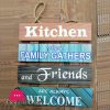 Wooden Wall Hanging Board Plaque Sign (Kitchen where Family Gathers and Friends are always Welcome) 8 x 8 Inch