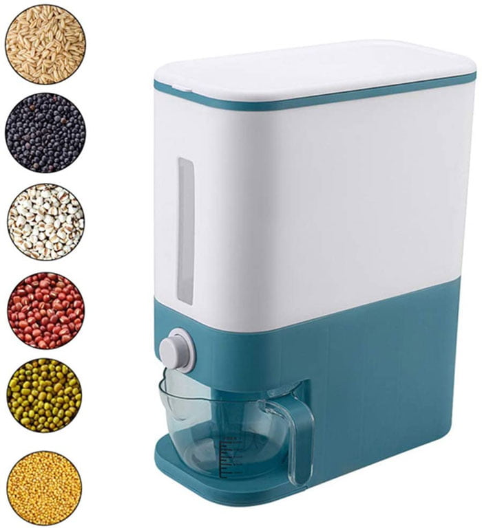 12Kg Airtight Rice Dispenser Dry Food Container Bucket Storage Bin For Keep Food Fresh With Measuring Cup