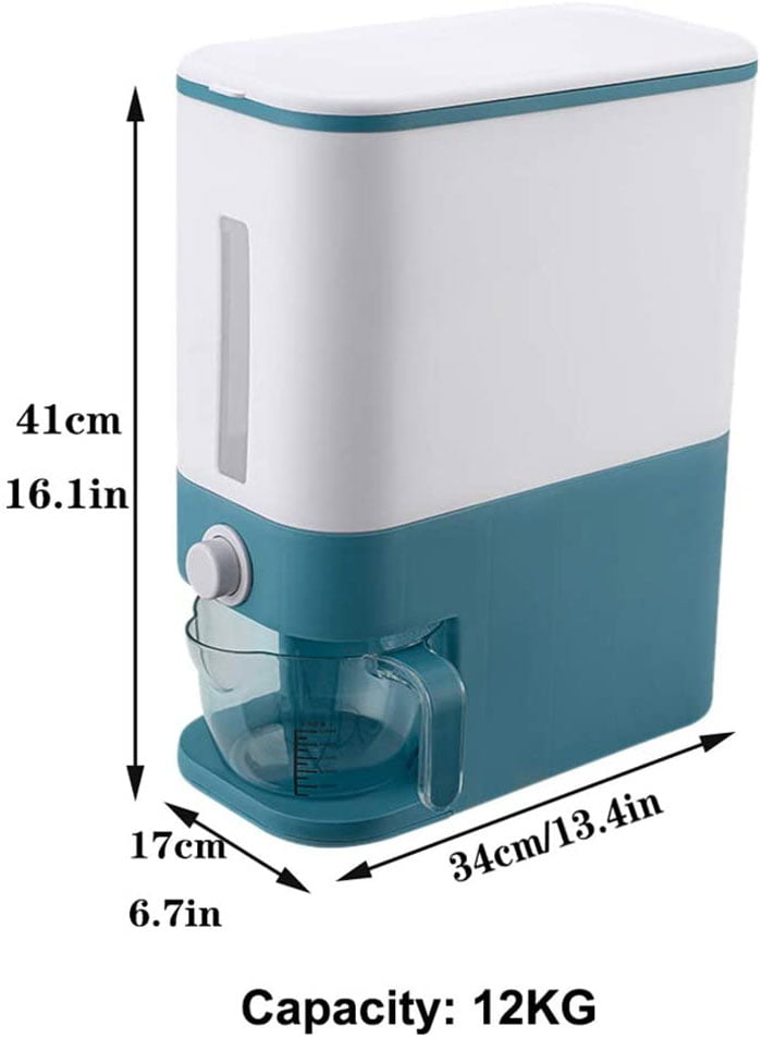 12Kg Airtight Rice Dispenser Dry Food Container Bucket Storage Bin For Keep Food Fresh With Measuring Cup
