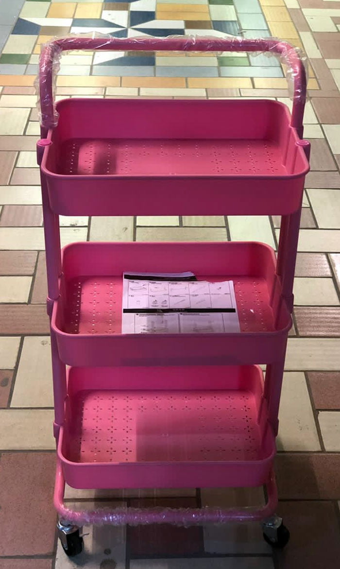 3-Tier Polycarbonate Storage Rolling Cart With Utility Handle Kitchen Carts On Wheels, 360-Degree Rotation Trolley Cart, Shelving Unit For Garage Kitchen Bathroom Bedroom Office,