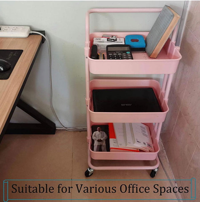 3-Tier Polycarbonate Storage Rolling Cart With Utility Handle Kitchen Carts On Wheels, 360-Degree Rotation Trolley Cart, Shelving Unit For Garage Kitchen Bathroom Bedroom Office,