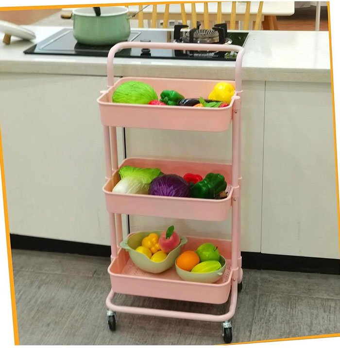 3-Tier Polycarbonate Storage Rolling Cart With Utility Handle Kitchen Carts On Wheels, 360-Degree Rotation Trolley Cart, Shelving Unit For Garage Kitchen Bathroom Bedroom Office,