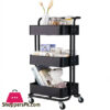 3-Tier Metal Storage Rolling Cart with Utility Handle Kitchen Carts On Wheels 360-Degree Rotation Trolley Cart, Shelving Unit for Garage Kitchen Bathroom Bedroom Office,