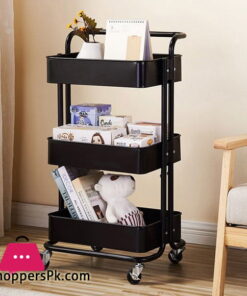 3-Tier Polycarbonate Storage Rolling Cart with Utility Handle Kitchen Carts On Wheels, 360-Degree Rotation Trolley Cart, Shelving Unit for Garage Kitchen Bathroom Bedroom Office,