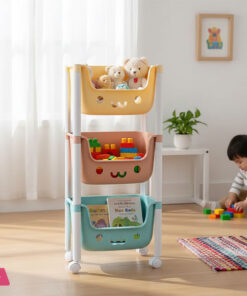 3 layers Kids Toy Organizer Baskets with Wheels Large Kids Toys Chest Storage Bins