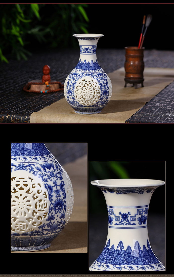 Antique Chinese Hand Hollowed Home Decoration Ceramic Vases 10 Inch Height