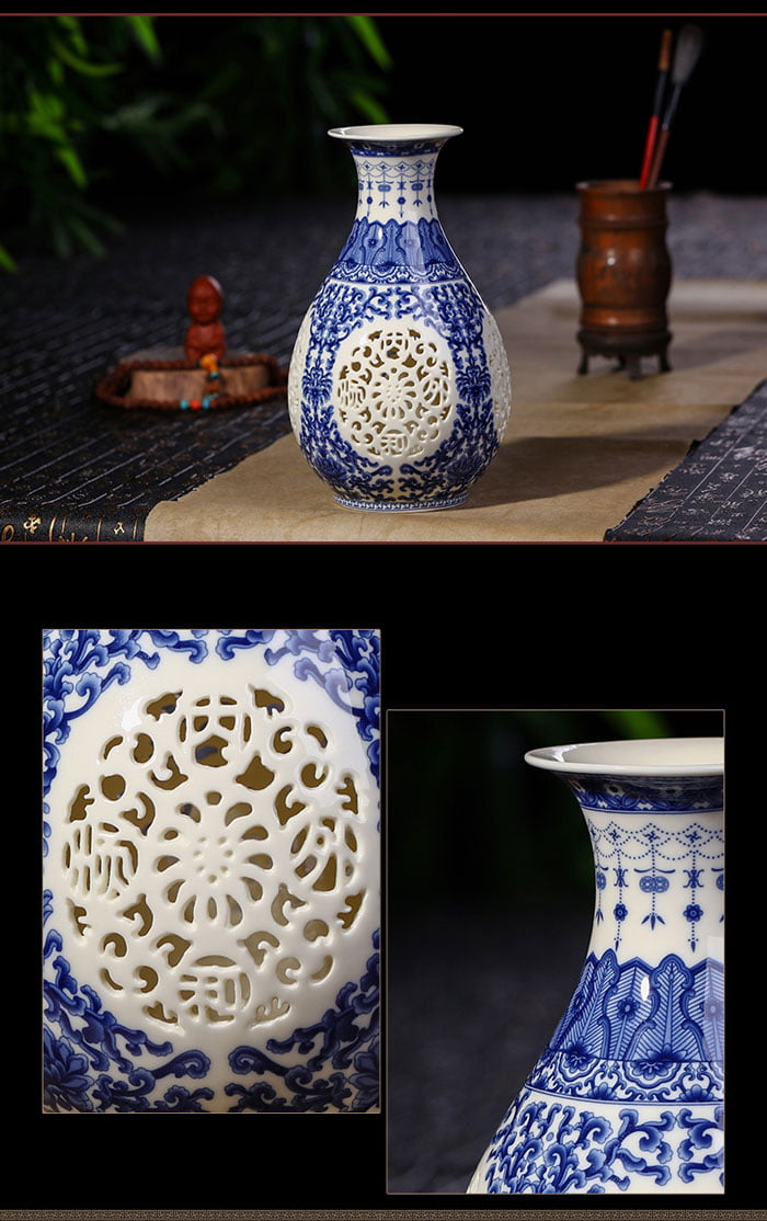 Antique Chinese Hand Hollowed Home Decoration Ceramic Vases 10 Inch Height