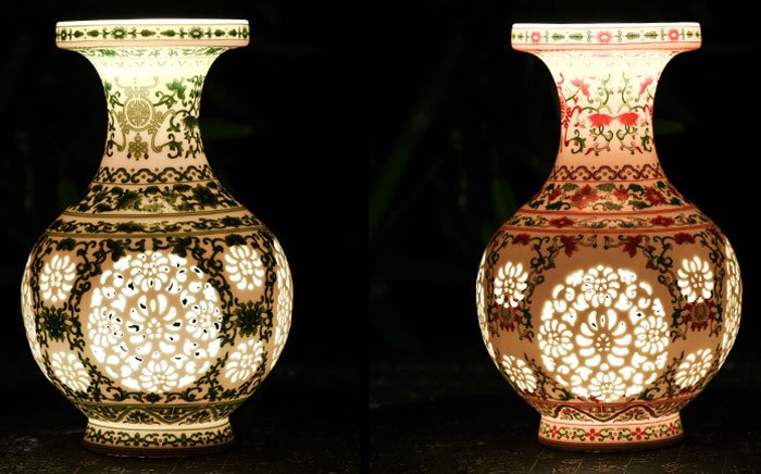 Antique Chinese Hand Hollowed Home Decoration Ceramic Vases 10 Inch Height