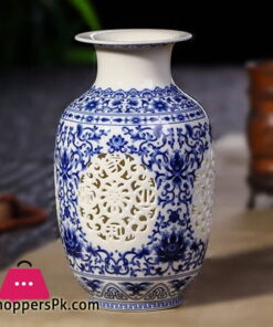 Antique Chinese Hand Hollowed Home Decoration Ceramic Vases 10 Inch Height