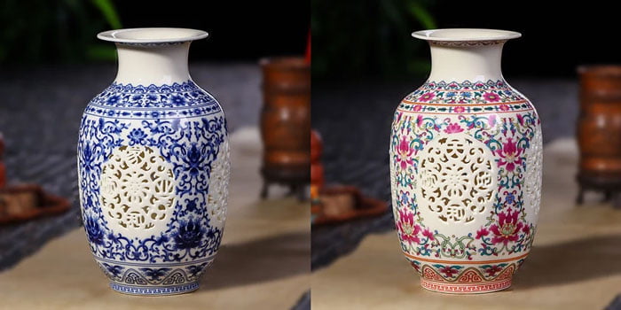 Antique Chinese Hand Hollowed Home Decoration Ceramic Vases 10 Inch Height