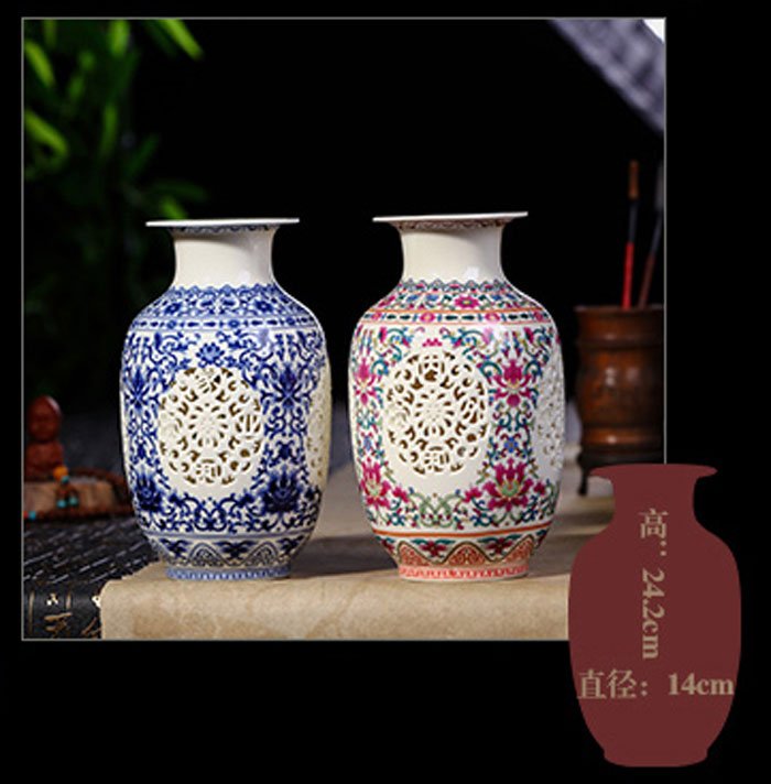 Antique Chinese Hand Hollowed Home Decoration Ceramic Vases 10 Inch Height