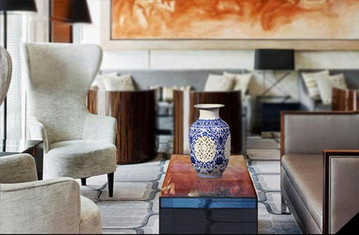 Antique Chinese Hand Hollowed Home Decoration Ceramic Vases 10 Inch Height