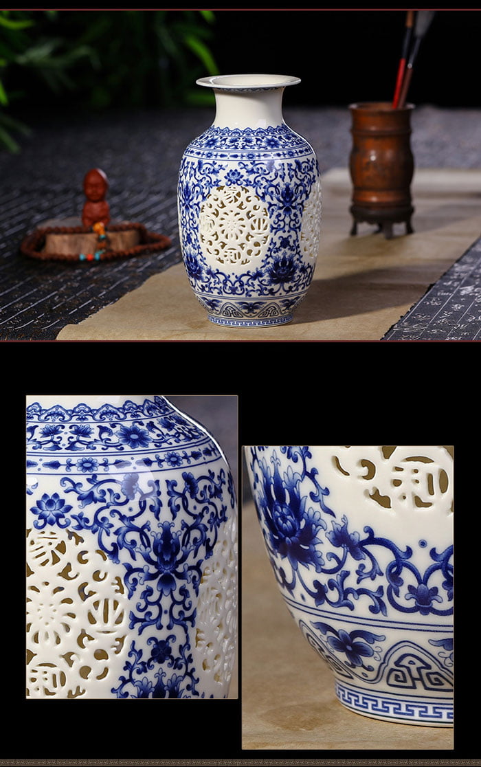 Antique Chinese Hand Hollowed Home Decoration Ceramic Vases 10 Inch Height