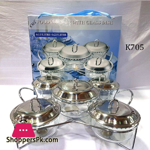 Food Warmer With Glass Dish 4 X 1.5 Liter + 1 X 2.5 Liter K705 3 Food Warmer With Glass Dish 4 X 1.5 Liter + 1 X 2.5 Liter K705