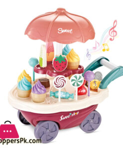 Ice Cream Play Cart Kitchen Set Toy with Lights and Music 30 Piece