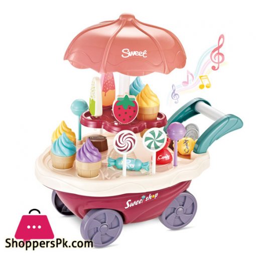 Ice Cream Play Cart Kitchen Set Toy with Lights and Music 30 Piece
