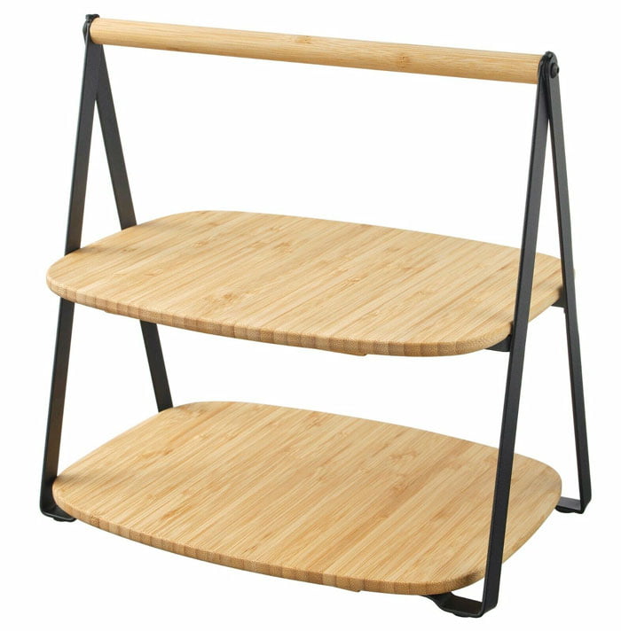 Ikea Fullspackad Serving Tray 2-Level Snacks/Appetizers Bamboo, Black Steel New