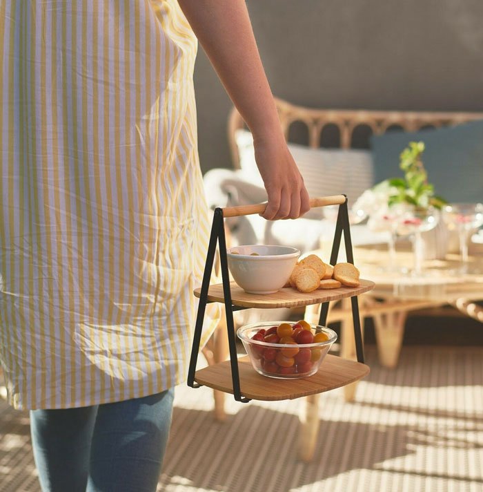 Ikea Fullspackad Serving Tray 2-Level Snacks/Appetizers Bamboo, Black Steel New