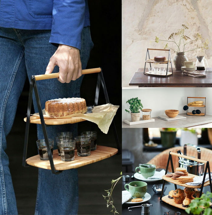 Ikea Fullspackad Serving Tray 2-Level Snacks/Appetizers Bamboo, Black Steel New