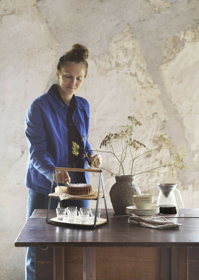 Ikea Fullspackad Serving Tray 2-Level Snacks/Appetizers Bamboo, Black Steel New