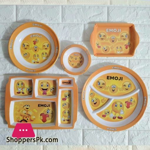 Kids Melamine Plastic Dinner Set 5 Pcs (Emoji)