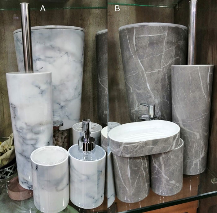 Limon 6 Pieces Marble Design Bathroom Accessories Set 4 Limon 6 Pieces Marble Design Bathroom Accessories Set