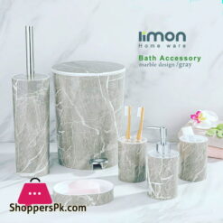 Limon 6 Pieces Marble Design Bathroom Accessories Set Gray