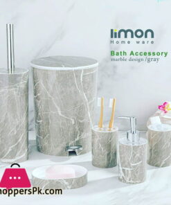 Limon 6 Pieces Marble Design Bathroom Accessories Set Gray