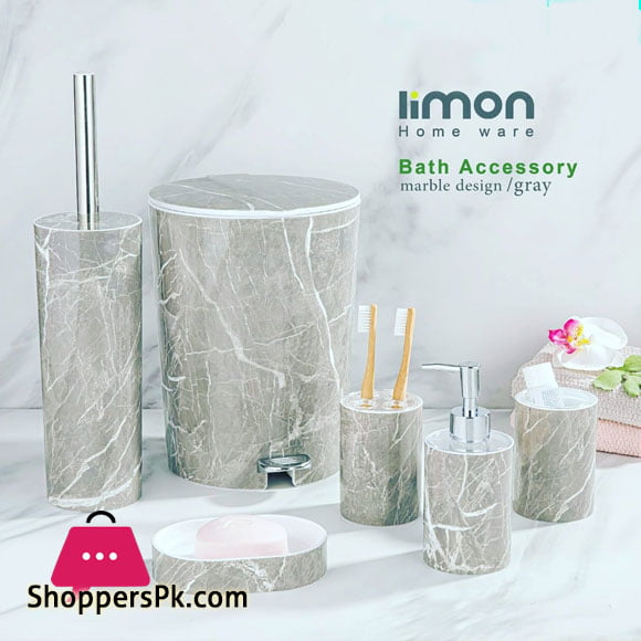 Buy Limon Pieces Marble Design Bathroom Accessories Set Gray at Best Price in Pakistan