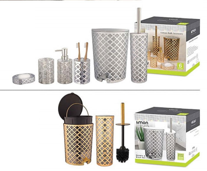 Limon 6 Pieces Bathroom Accessories Set Silver