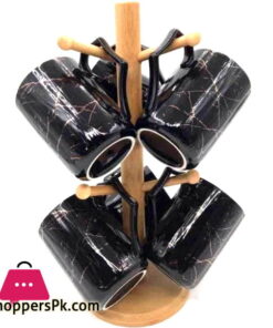 Marble Texture Ceramic Mug with Wood Stand