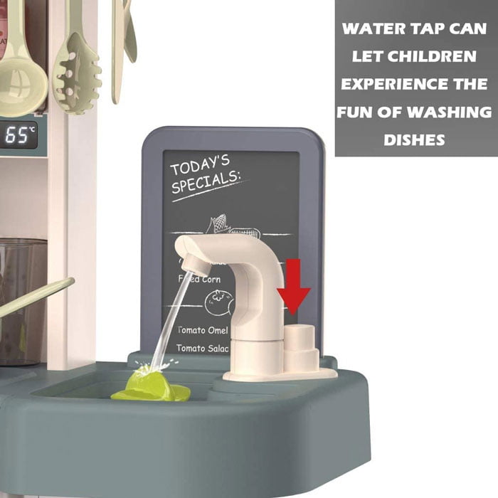 Play Kitchen Kids Kitchen Toy Set Plastic With Note Board Steam Realistic Lights And Sounds Tableware Kitchen Utensils Pot And Pan Watering