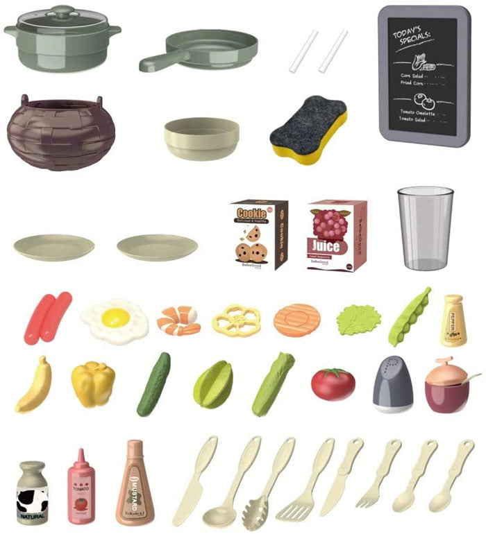 Play Kitchen Kids Kitchen Toy Set Plastic With Note Board Steam Realistic Lights And Sounds Tableware Kitchen Utensils Pot And Pan Watering