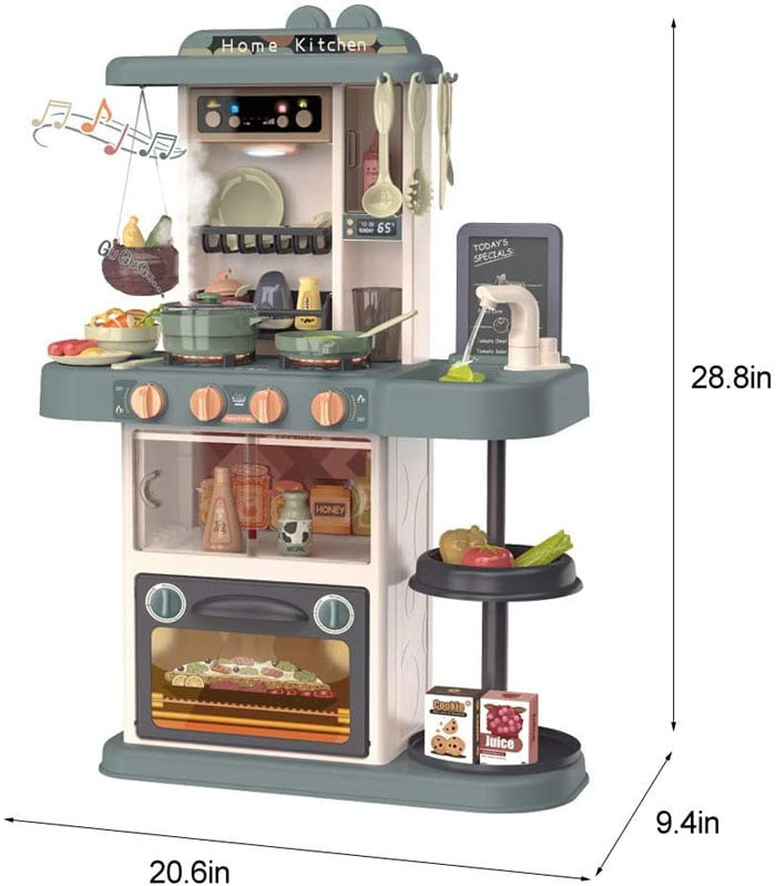 Play Kitchen Kids Kitchen Toy Set Plastic With Note Board Steam Realistic Lights And Sounds Tableware Kitchen Utensils Pot And Pan Watering