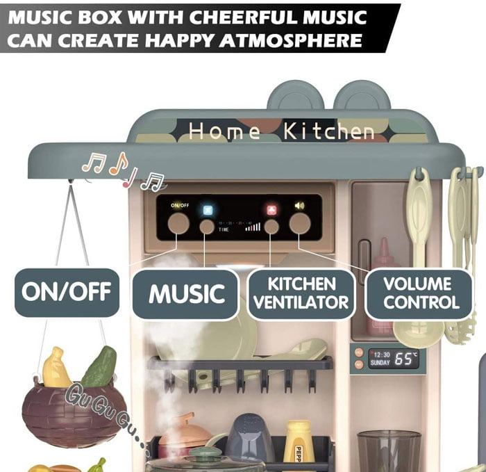 Play Kitchen Kids Kitchen Toy Set Plastic With Note Board Steam Realistic Lights And Sounds Tableware Kitchen Utensils Pot And Pan Watering