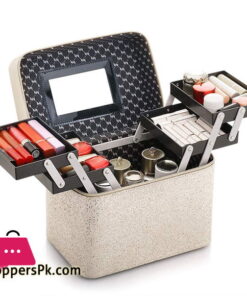 Portable Cosmetic Tool Storage Case Makeup Brush Lip Stick Toner Organizer Box Gold Professional Portable Small Makeup Train Case
