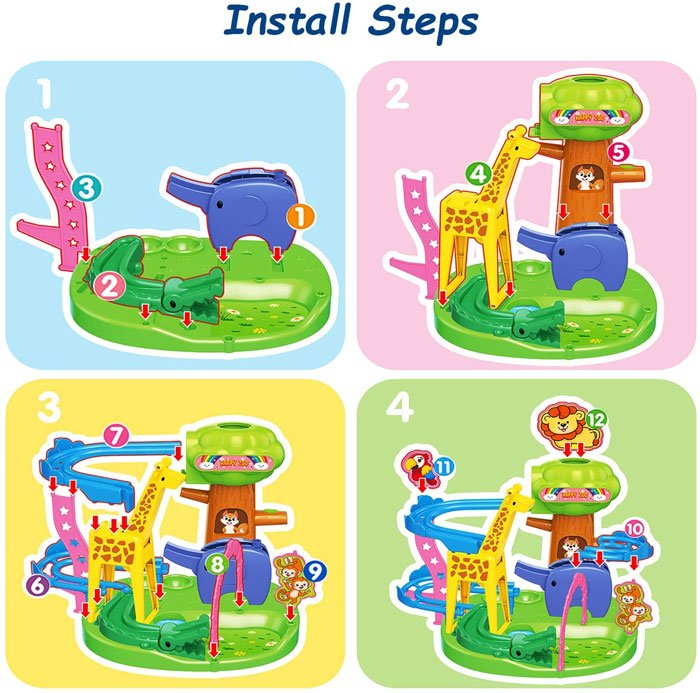 Roly-Poly Ball Drop, Baby Toddler Activities Stem Educational Games Building Toys, Animal Track Marble Run