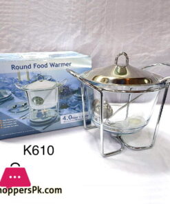 Round Food Warmer 4 Liter with Ladle Glass Casserole with Candle Warmer K610