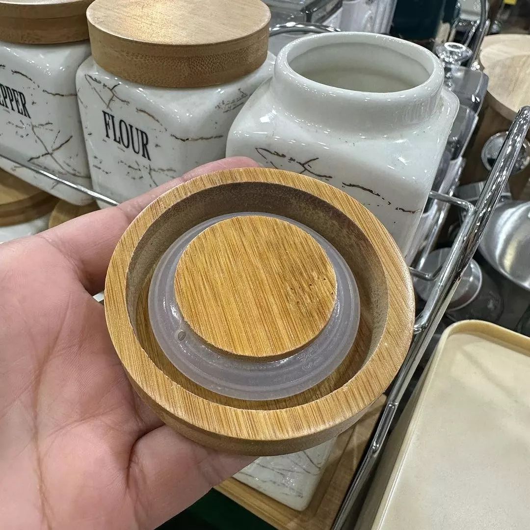 Kitchen Storage 7 Pcs Sugar Tea Coffee Ceramic Canisters Jar Set With Wooden Lid