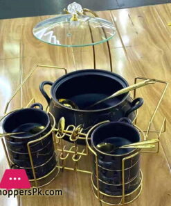 Soup Set 16 Pcs with Gold Plated Stand (Marble Finish)