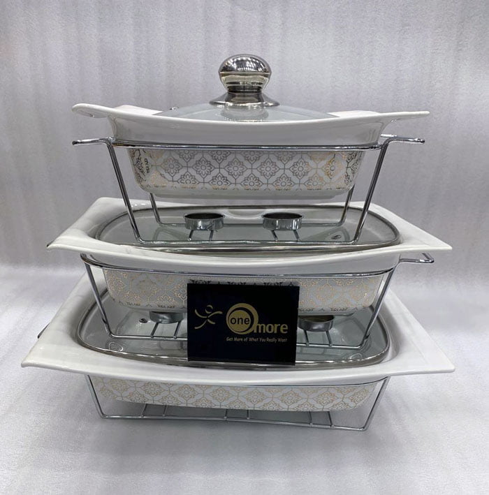 Buffet Dishes With Glass Lids &Amp; Stand 3 Pcs Set 009-81