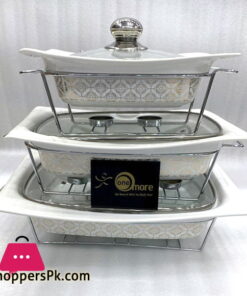 Buffet Dishes With Glass Lids & Stand 3 Pcs Set 009-81