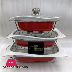 Buffet Dishes With Glass Lids & Stand 3 Pcs Set 009-82-1
